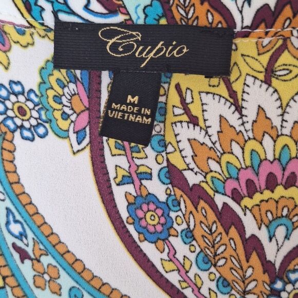 Cupio tunic top button up crepe sleeveless high-low hem colorful paisley print M - Picture 7 of 10